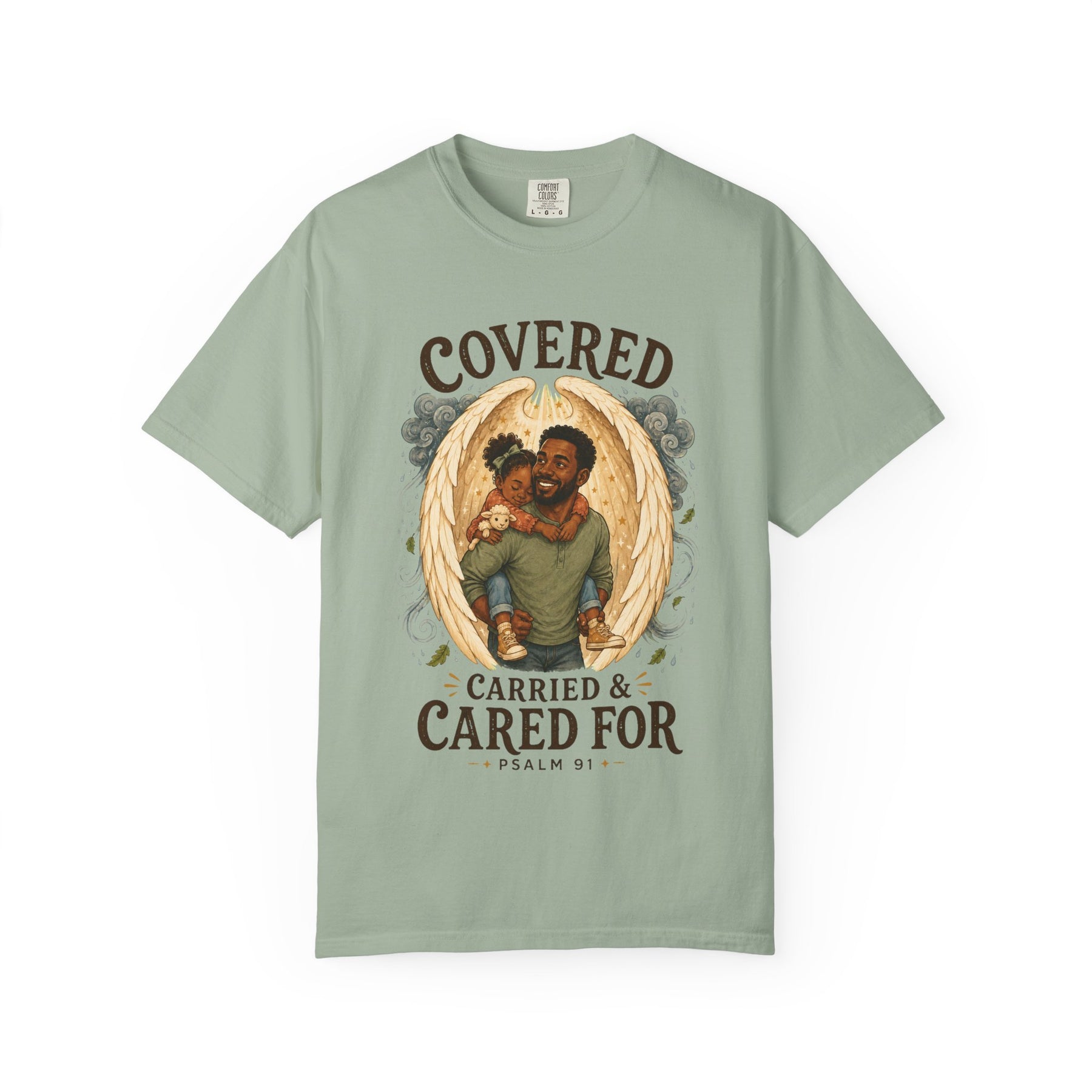 Covered, Carried & Cared For Christian T-shirt, product view 3