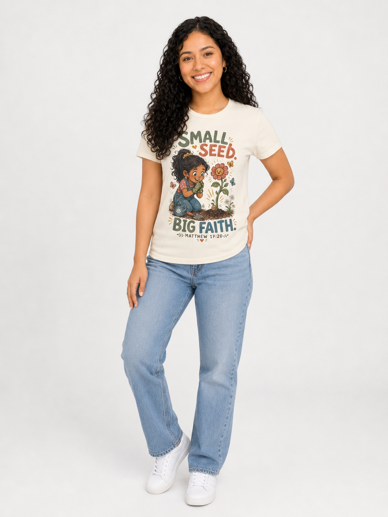 Small Seed, Big Faith Christian T-shirt lifestyle photo 3