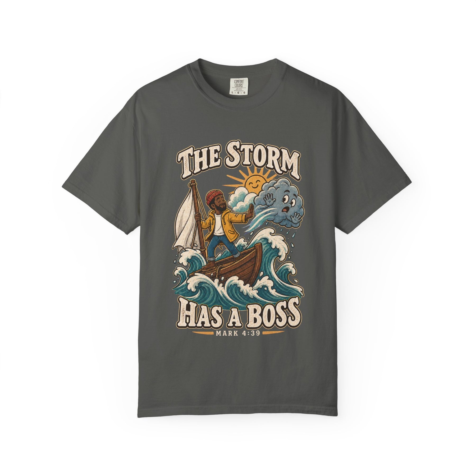The Storm Has a Boss Christian T-shirt, product view 2