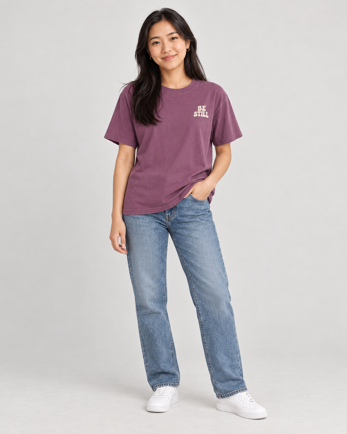 Be Still & Know Tee — Berry — 03 standing