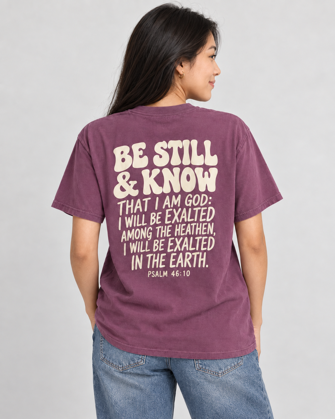 Be Still & Know Tee — Berry — 04 back detail