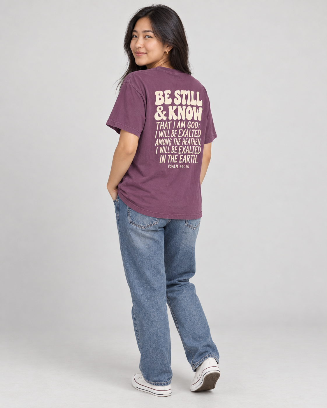 Be Still & Know Tee — Berry — 05 back lifestyle