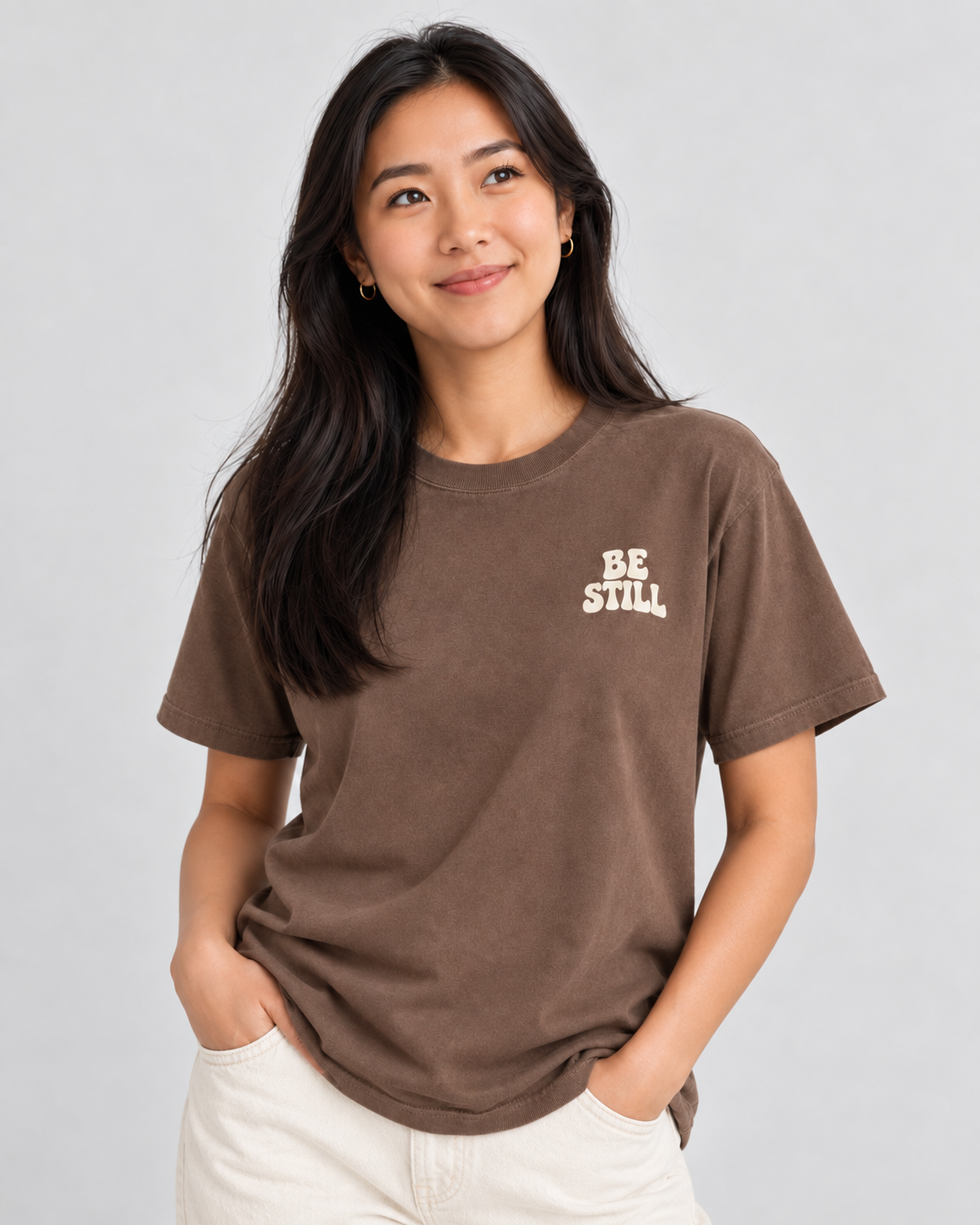 Be Still & Know Tee — Espresso — 01 looking up