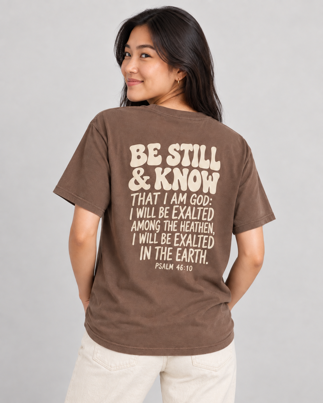 Be Still & Know Tee — Espresso — 04 back detail