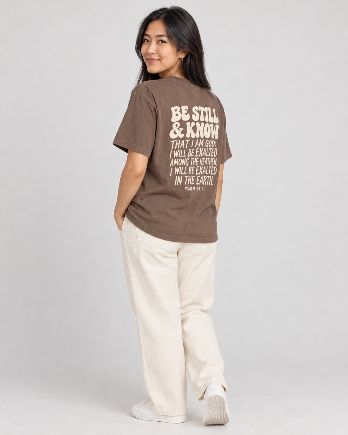 Be Still & Know Tee — Espresso — 05 back lifestyle