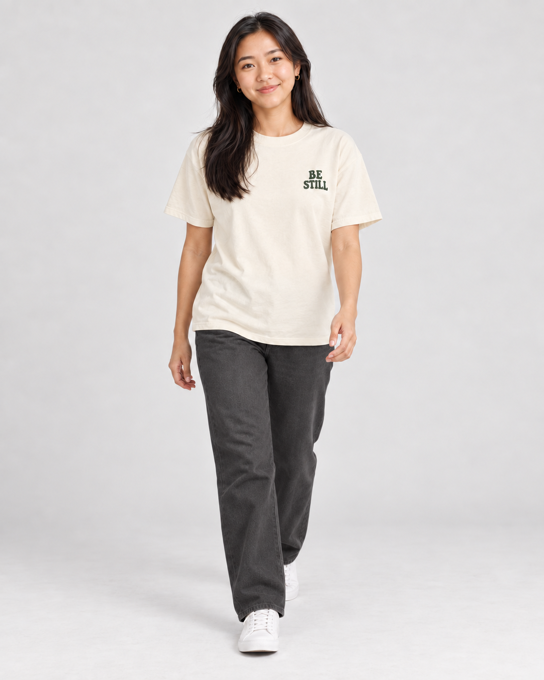 Be Still & Know Tee — Ivory — 02 walking