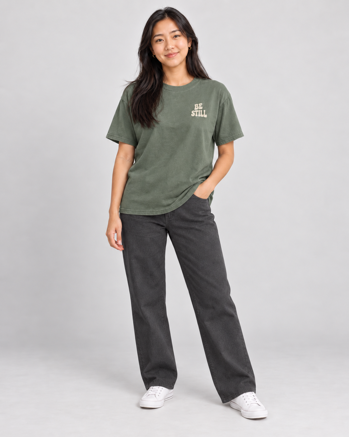 Be Still & Know Tee — Moss — 03 standing