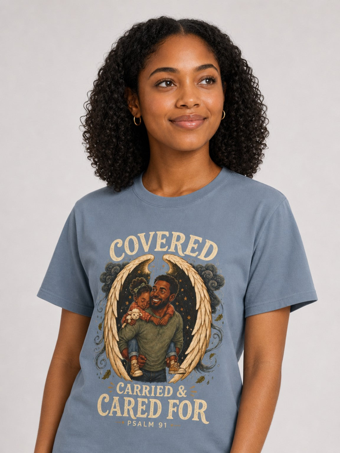 Covered, Carried & Cared For Psalm 91 tee — Blue Jean featured