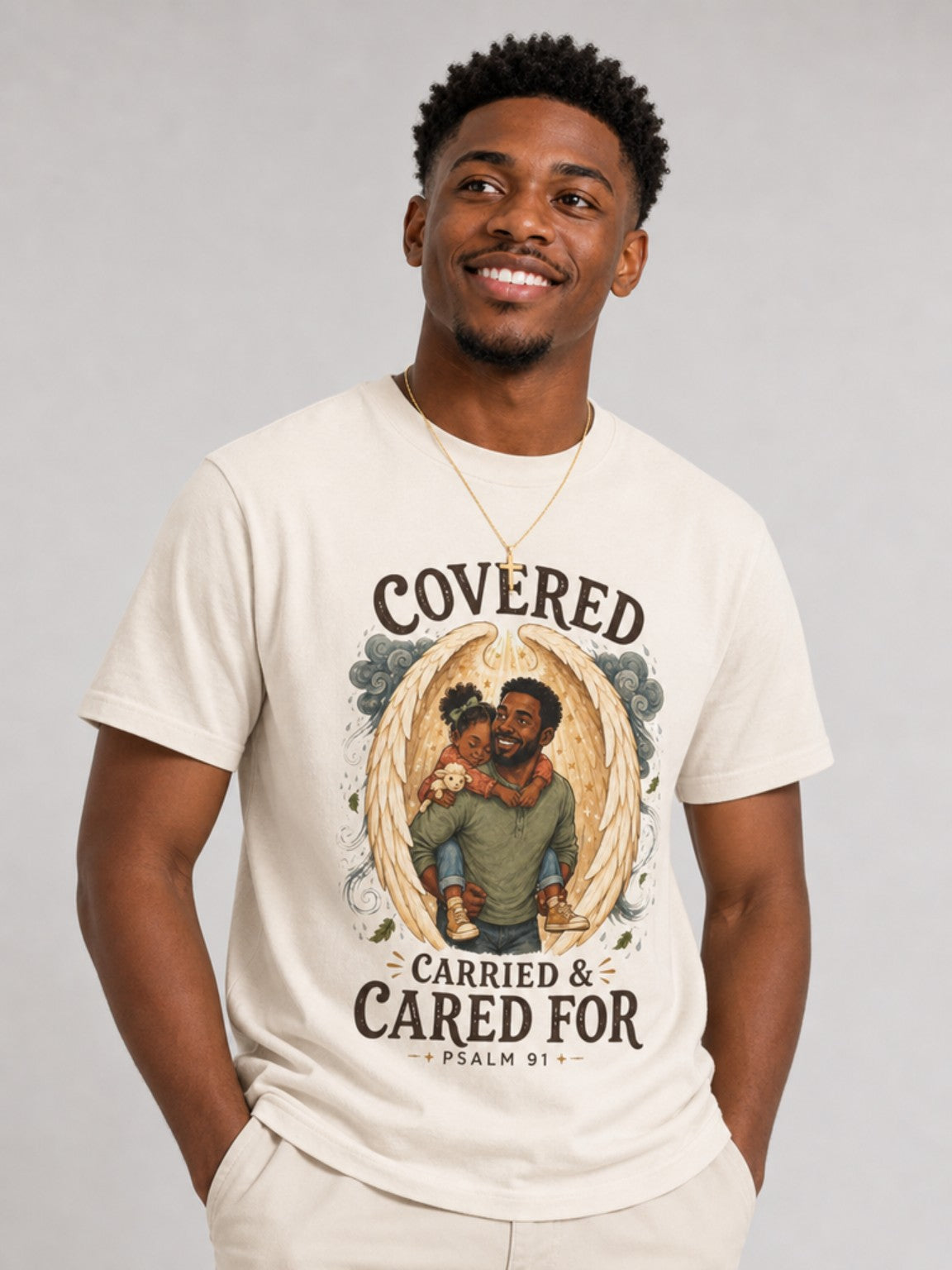 Covered, Carried & Cared For Psalm 91 tee — Ivory featured