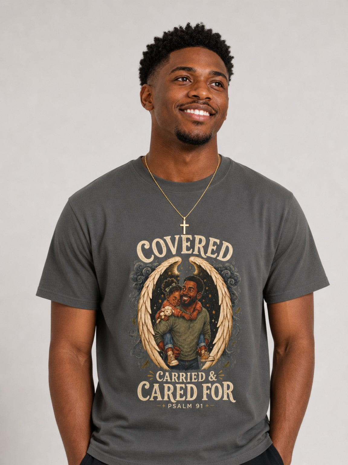 Covered, Carried & Cared For Psalm 91 tee — Pepper featured