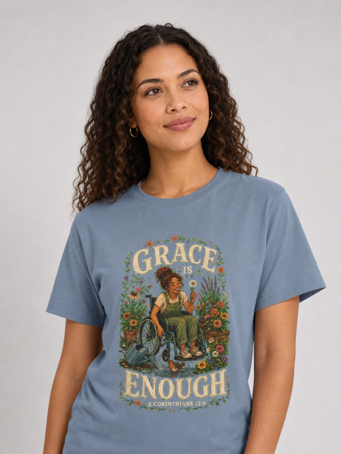 Grace Is Enough in Blue Jean, looking-up view