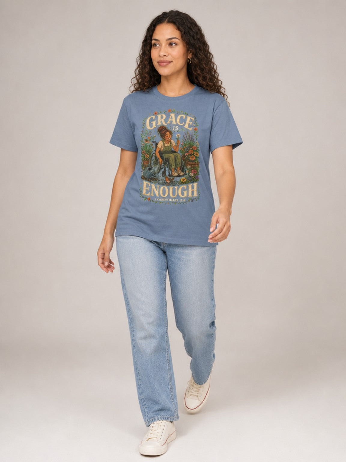 Grace Is Enough in Blue Jean, mid-stride view