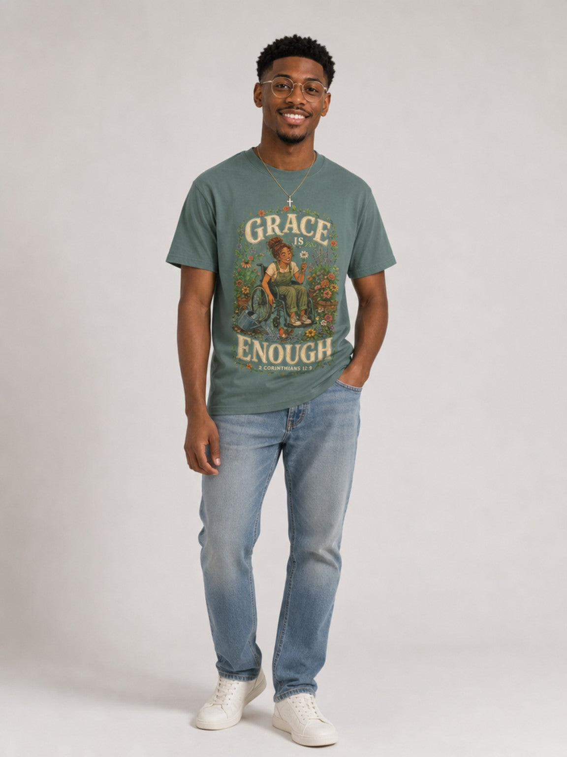 Grace Is Enough in Blue Spruce, standing view