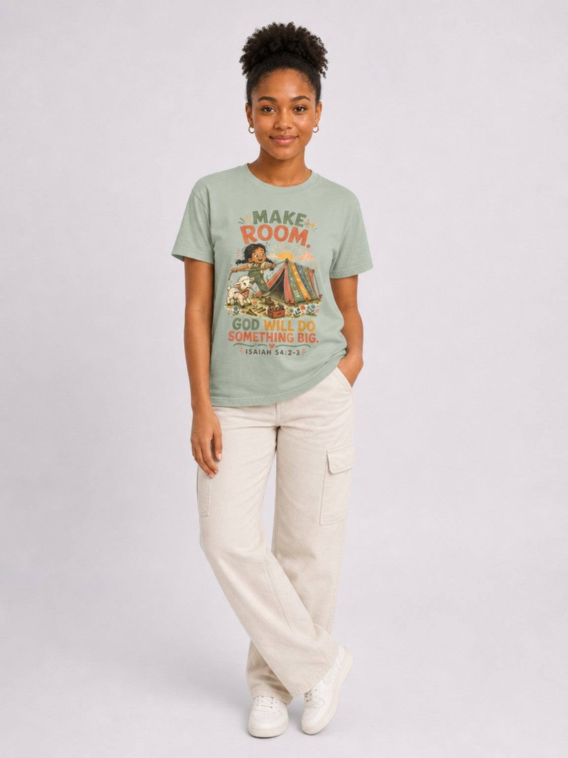 Make Room — God Will Do Something Big Christian T-shirt in Bay, contrapposto model view