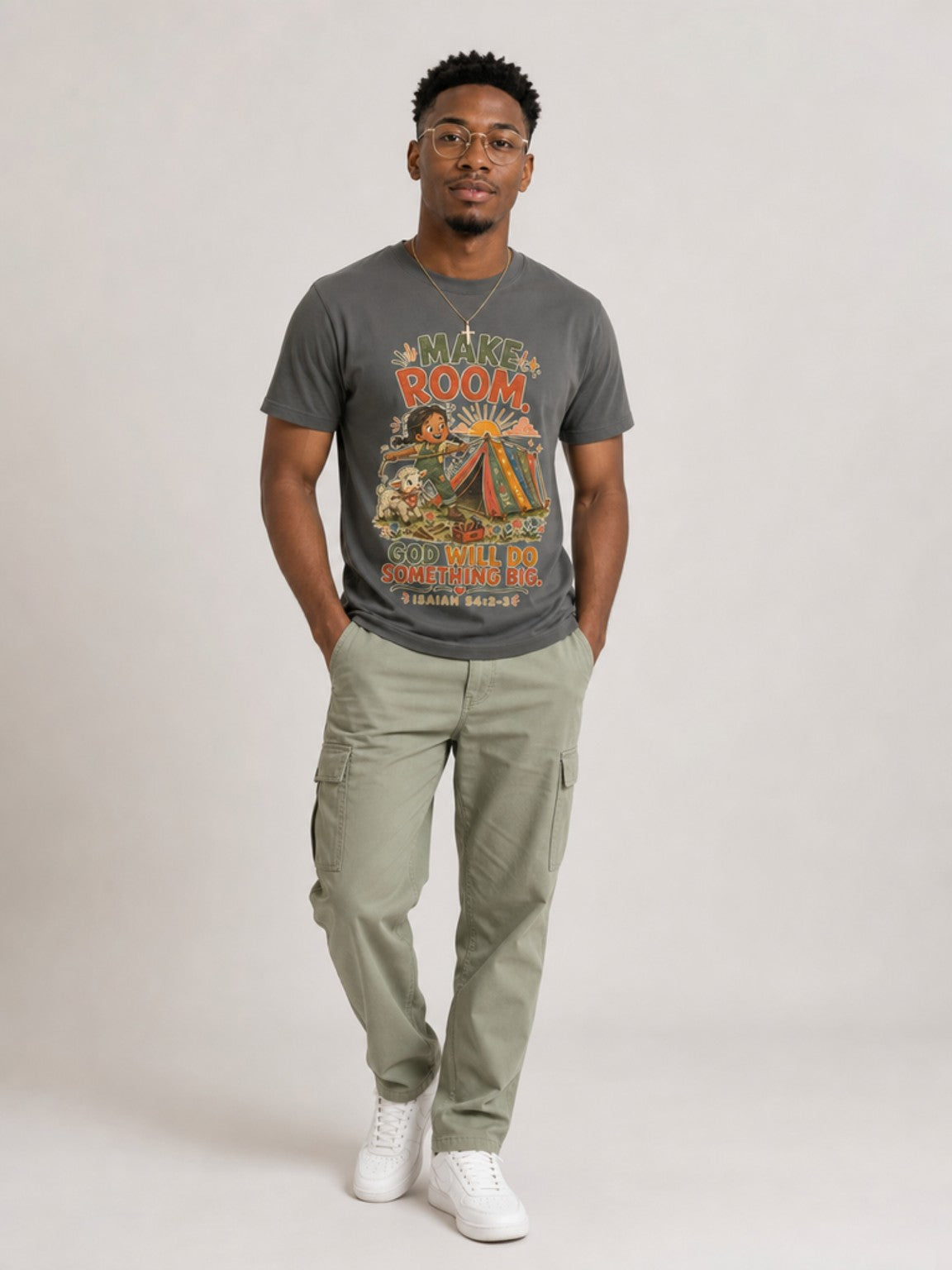 Make Room — God Will Do Something Big Christian T-shirt in Pepper, contrapposto model view
