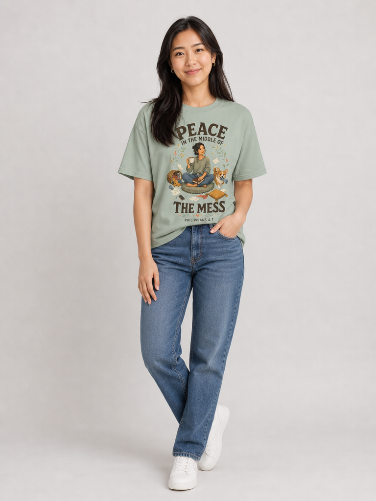 Peace in the Middle of the Mess Christian T-shirt in Bay standing
