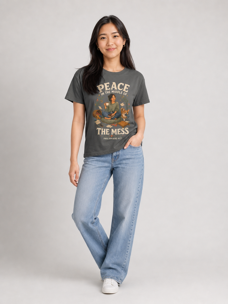 Peace in the Middle of the Mess Christian T-shirt in Pepper standing
