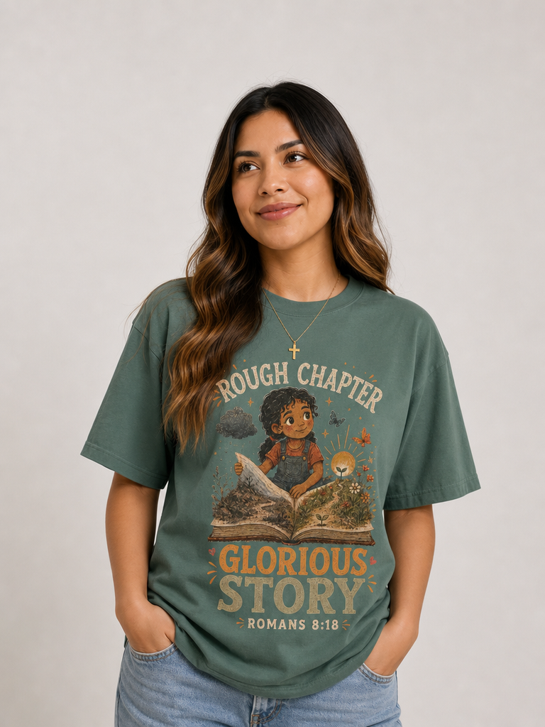 Rough Chapter, Glorious Story tee - Blue Spruce - looking up