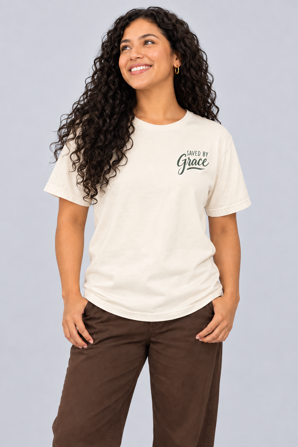 Saved by Grace Tee — Ivory — standing