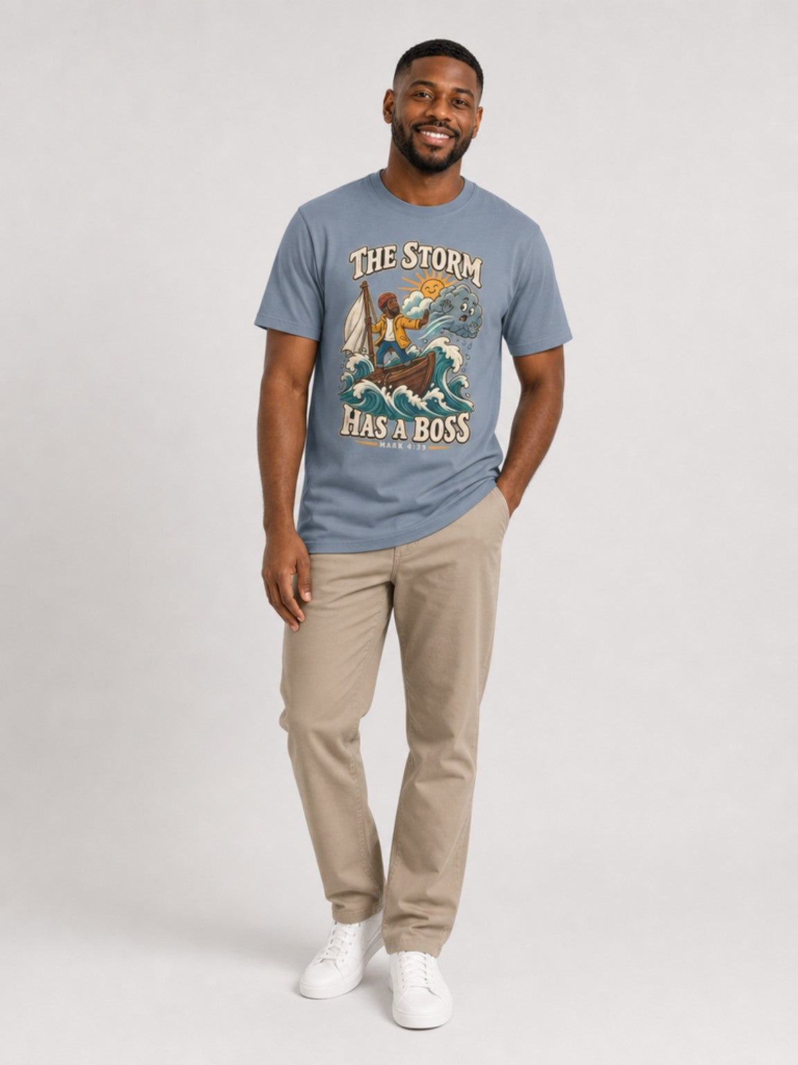 The Storm Has a Boss in Blue Jean, standing view
