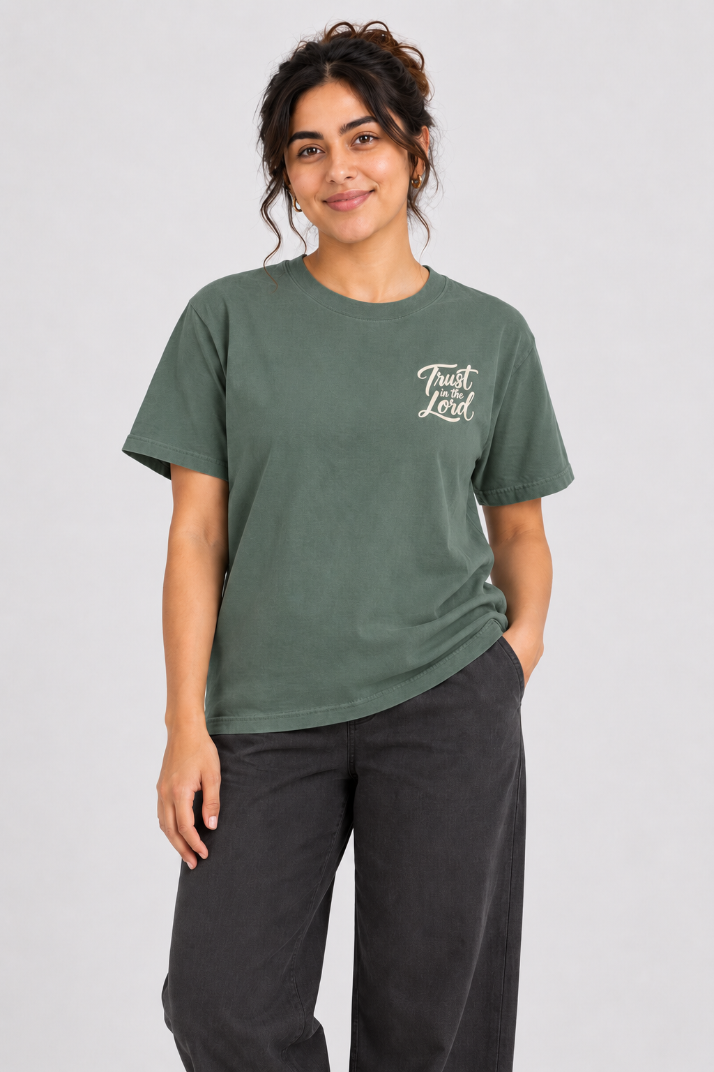 Trust in the Lord Tee — Blue Spruce — standing