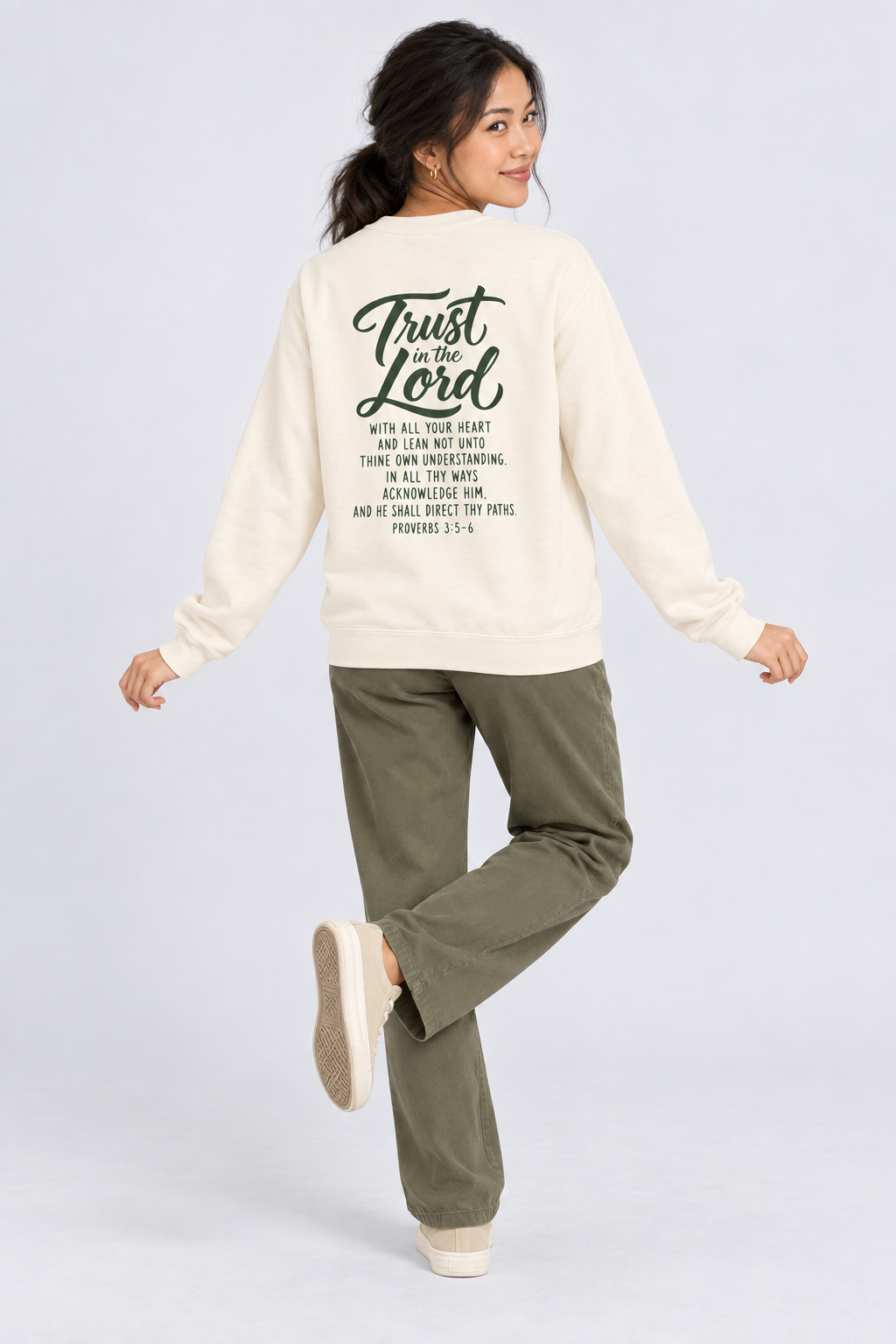 Trust in the Lord Sweatshirt in Ivory — full back view.