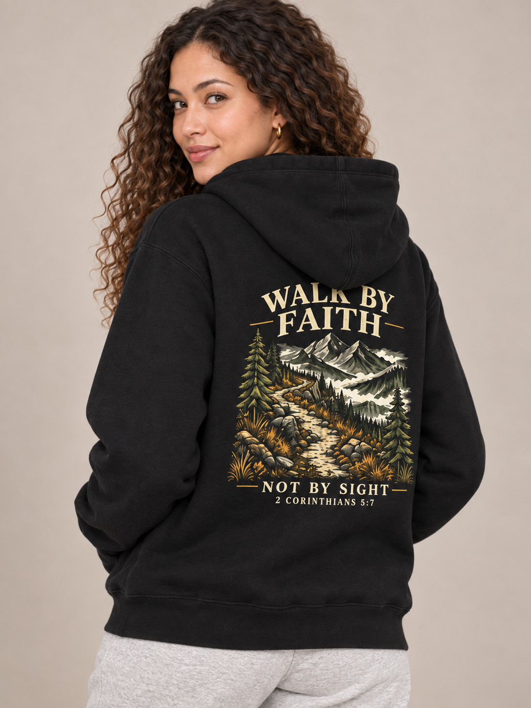 Walk by Faith Hoodie in Black, back view