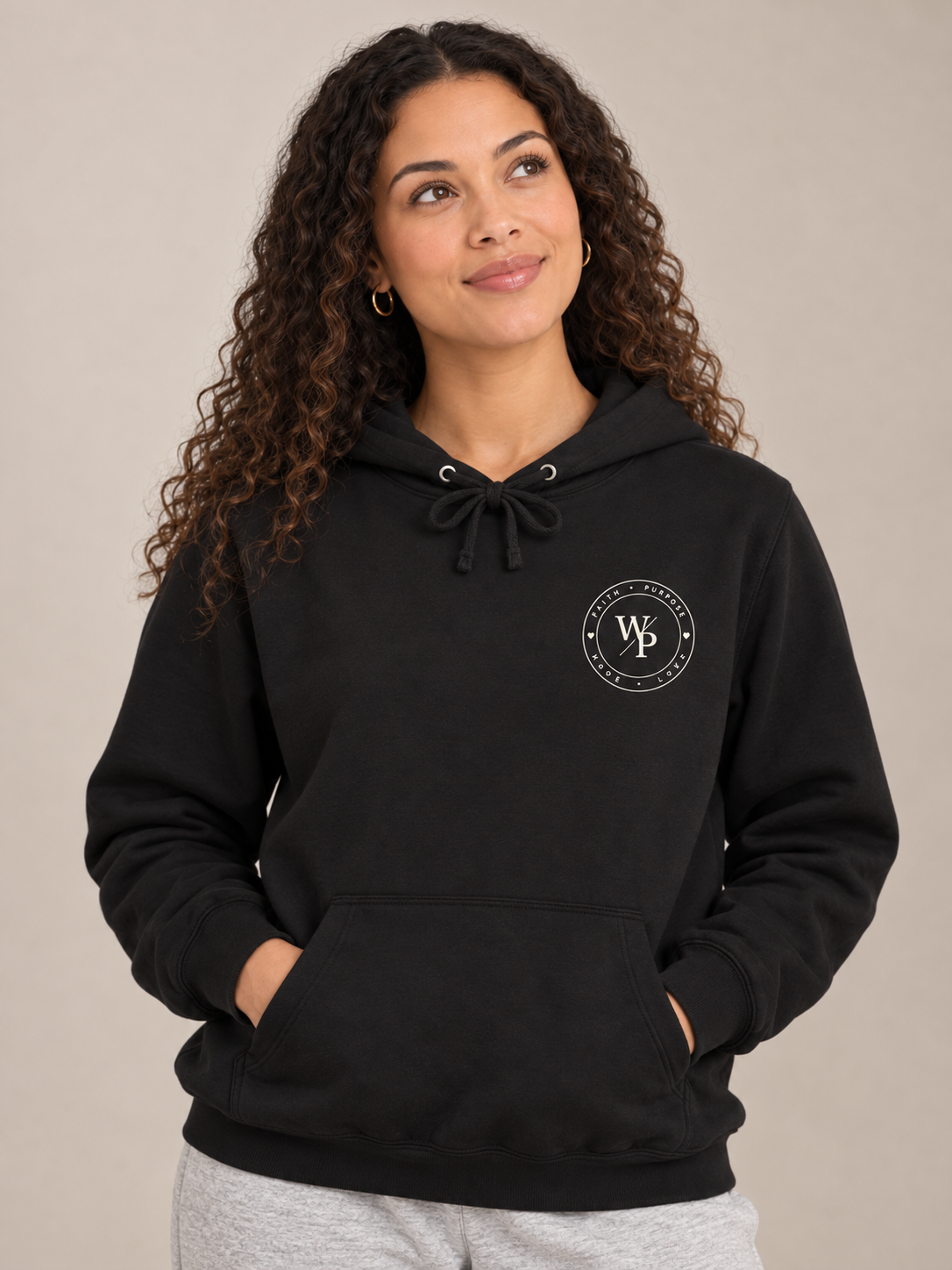 Walk by Faith Hoodie in Black, looking up view