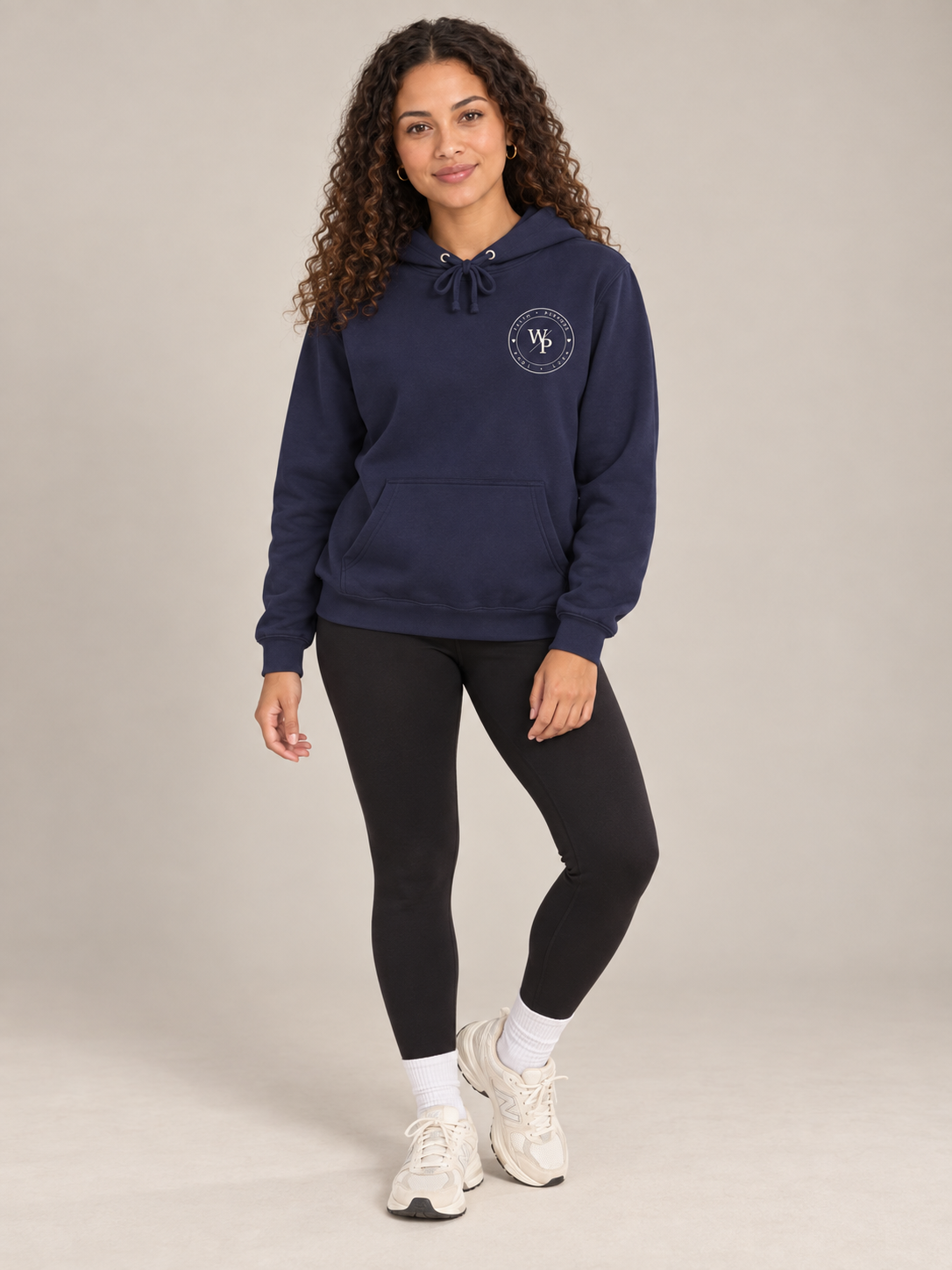 Walk by Faith Hoodie in Navy Blue, standing view
