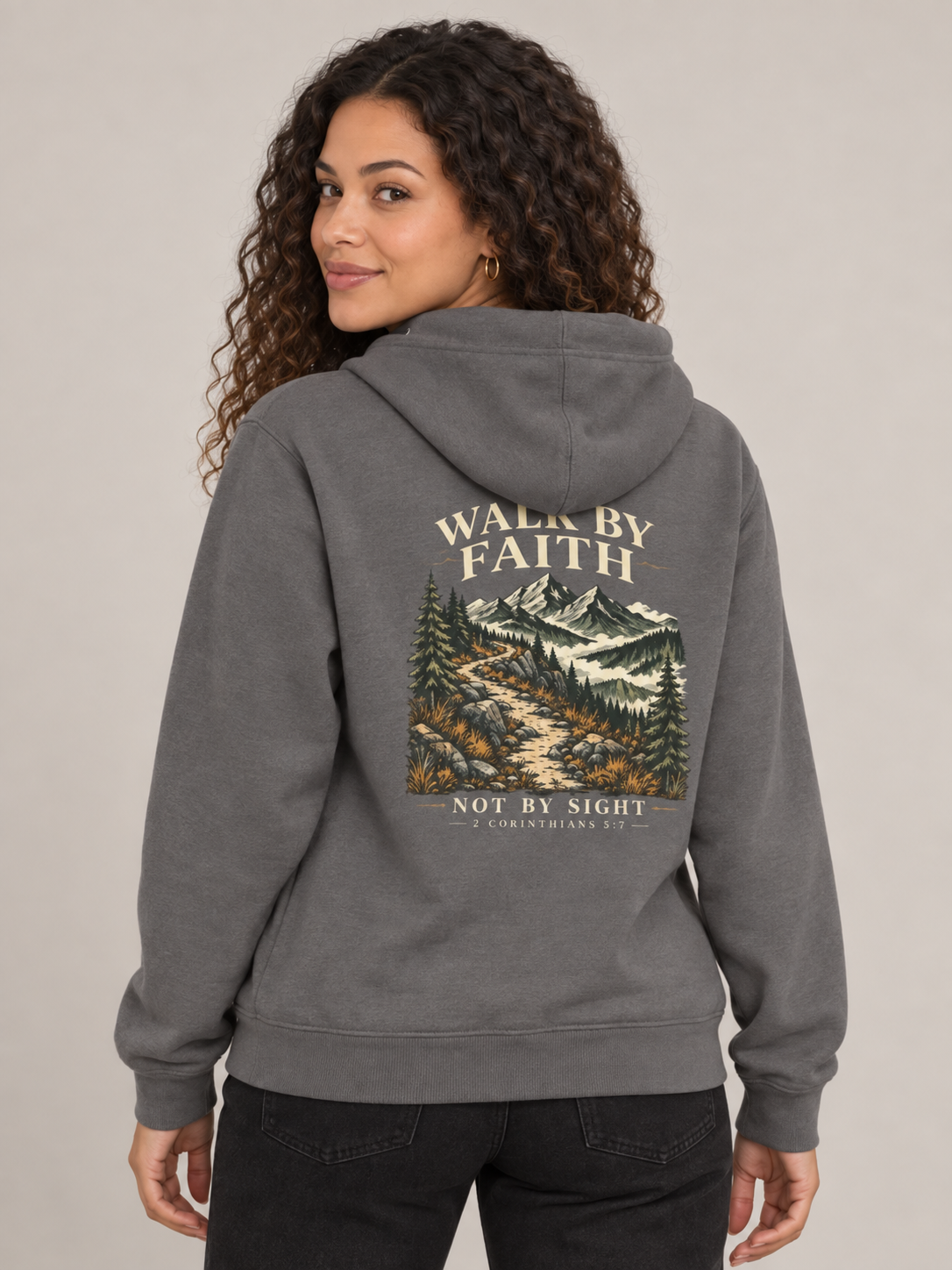 Walk by Faith Hoodie in Storm, back view