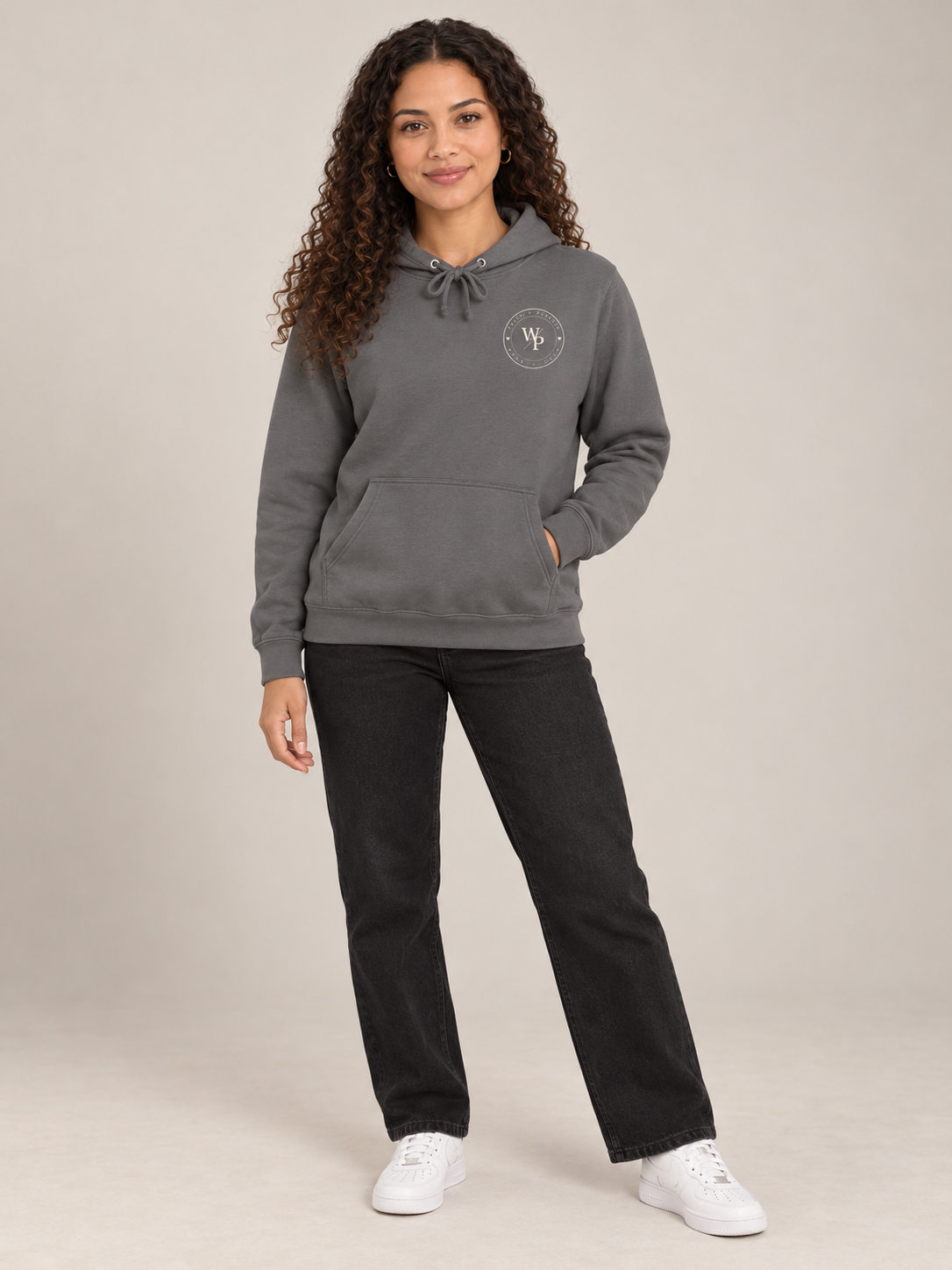 Walk by Faith Hoodie in Storm, standing view